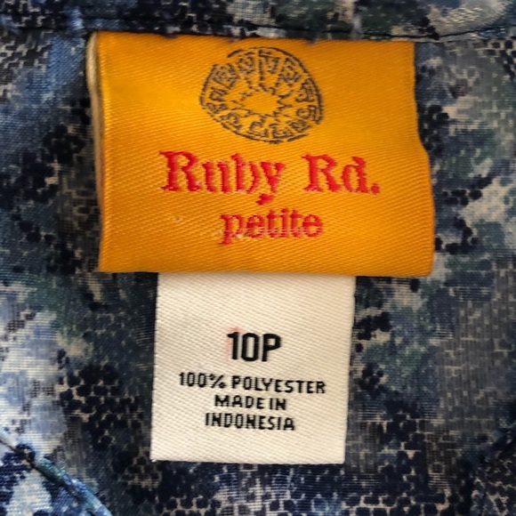 Ruby Rd Sheer Chiffon Button Up Top with Tab Sleeves - Picture 2 of 8